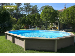 Naturalis 2" decagonal elongated wood-look concrete swimming pool kit - 6.36 x 4.74 x 1.40 m