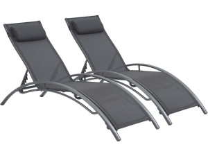 Set of 2 Aluminium Sun Bathing Chairs / Sun Lounge - Beauty - "Phoenix" - Dark Grey
