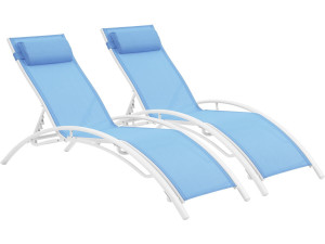 Set of 2 Aluminium Sun Bathing Chairs / Sun Lounge - Beauty - "Phoenix" - Blue