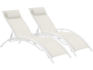 Set of 2 Aluminium Sun Bathing Chairs / Sun Lounge - Beauty - "Phoenix" - Off White