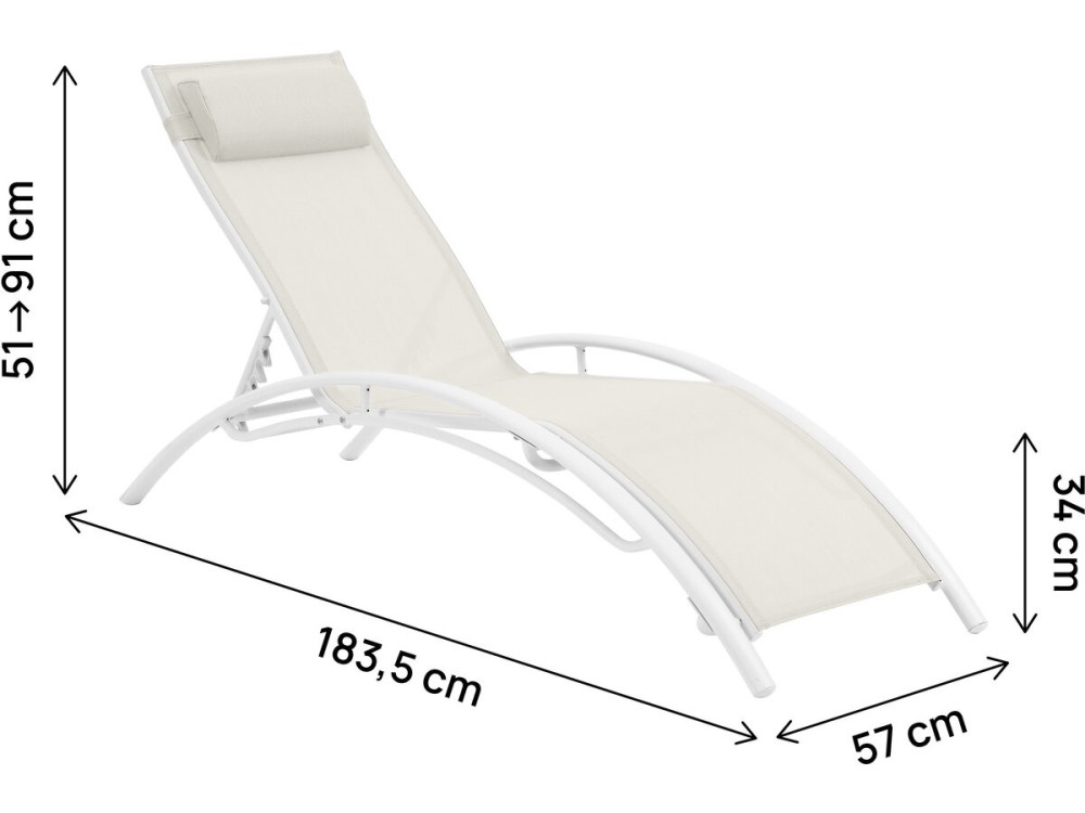 Set of 2 Aluminium Sun Bathing Chairs / Sun Lounge - Beauty - "Phoenix" - Off White