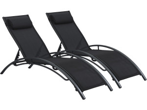 Set of 2 Beauty "Phoenix" Black aluminum sun loungers