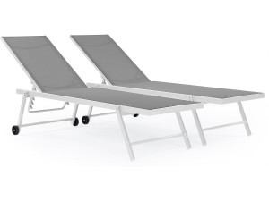 Set of 2 textilene and aluminium sunbeds "Jolia" - Phoenix - Grey / White