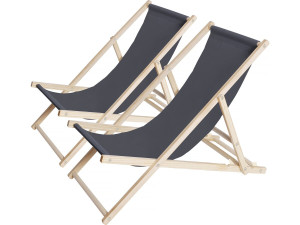 Set of 2 wooden deckchairs "Chilienne" - 107 x 56.5 x 81 cm - Grey