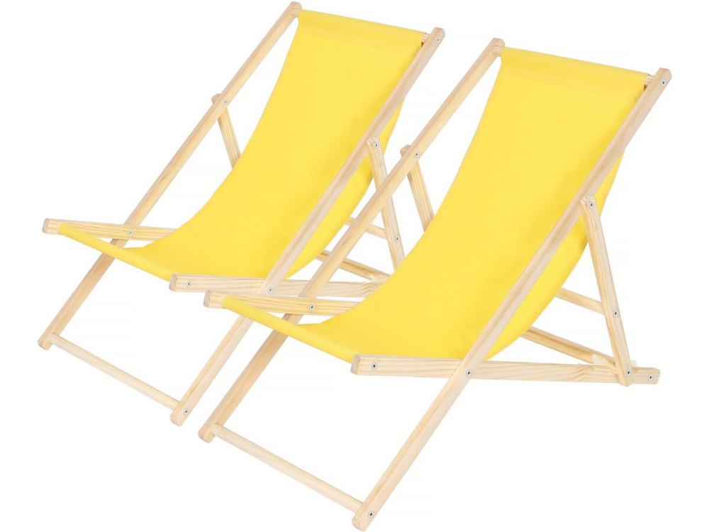 Set of 2 "Chilienne" wooden deckchairs - 107 x 56.5 x 81 cm - Yellow