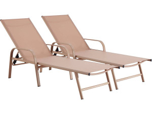 Set of 2 "Farniente" metal sun loungers - Brown
