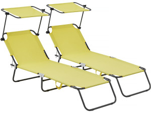 Lt of 2 "Lazy" folding sunbeds - With sunshade - Yellow