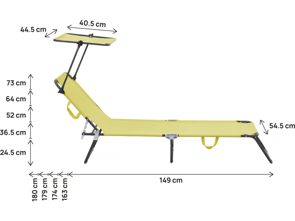 Lt of 2 "Lazy" folding sunbeds - With sunshade - Yellow