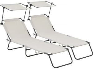 Set of 2 "Lazy" folding sunbeds - With sunshade - Beige