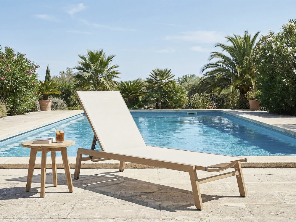 Elysia" aluminium sunlounger - Ecru