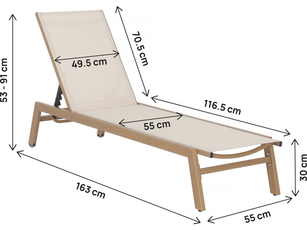 Elysia" aluminium sunlounger - Ecru