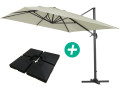 Sun 4 Alu offset garden parasol - Rectangle - 3 x 4 m - Grey - Ballasted slabs included - Ecru