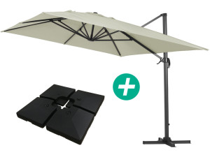 Sun 4 Aluminum offset garden parasol - Rectangle - 3 x 4 m - Ecru - Ballasted slabs included