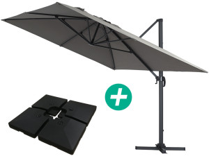 Sun 4 Alu offset garden parasol - Rectangle - 3 x 4 m - Grey - Ballasted slabs included