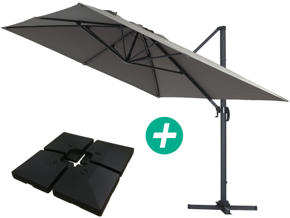 Sun 4 Alu offset garden parasol - Rectangle - 3 x 4 m - Grey - Ballasted slabs included