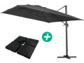 Sun 4 Alu offset garden parasol - Rectangle - 3 x 4 m - Grey - Ballasted slabs included - Black