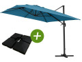 Sun 4 Aluminum offset garden parasol - Rectangle - 3 x 4 m - Ecru - Ballasted slabs included - blue