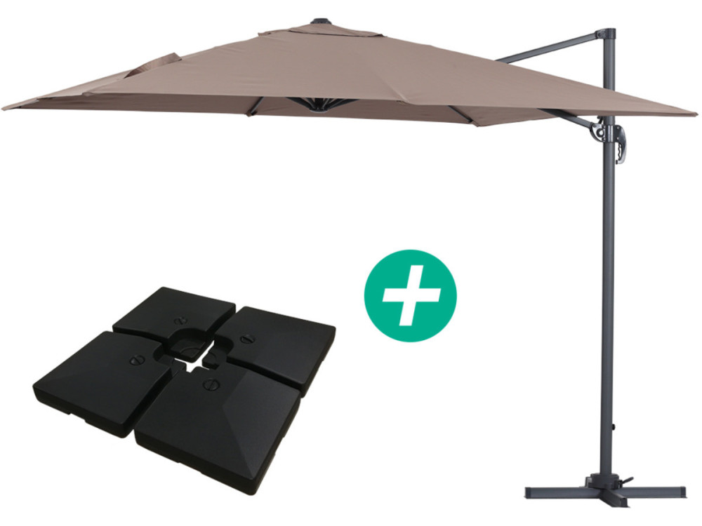 Garden Hanging umbrella Alu "Sun 3" - Square - 3 x 3 m - Taupe - Slabs included