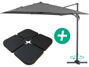Garden Hanging umbrella Alu "Sun 3" - Square - 3 x 3 m - grey - Slabs included