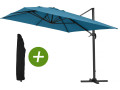 Outdoor garden umbrella "Sun 4" - Rectangle - 3 x 4 m - Taupe + Protective cover - blue