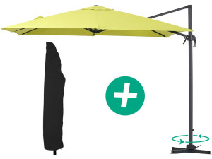 Deported outdoor Alu garden umbrella "Sun 3" - Square - 3 x 3 m - Green + protective cover
