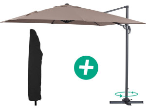 Deported outdoor Alu garden umbrella "Sun 3" - Square - 3 x 3 m - Taupe + protective cover