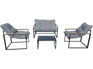 Jules" garden furniture set - 4 seats - Grey/Black