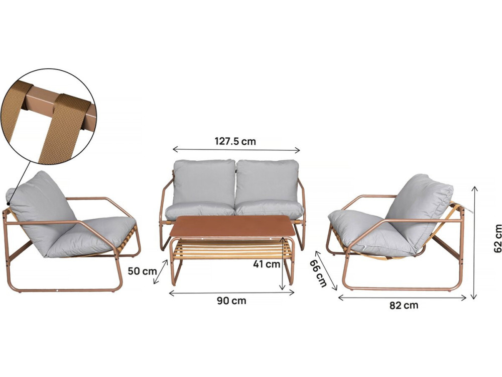 Sora" metal garden furniture with cushions - 4 seats - Terracotta