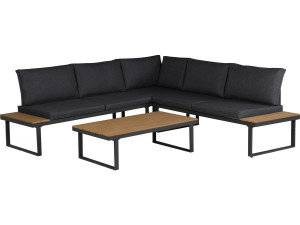 Fiora" corner sofa garden furniture, imitation wood decor - 5 seater - Grey