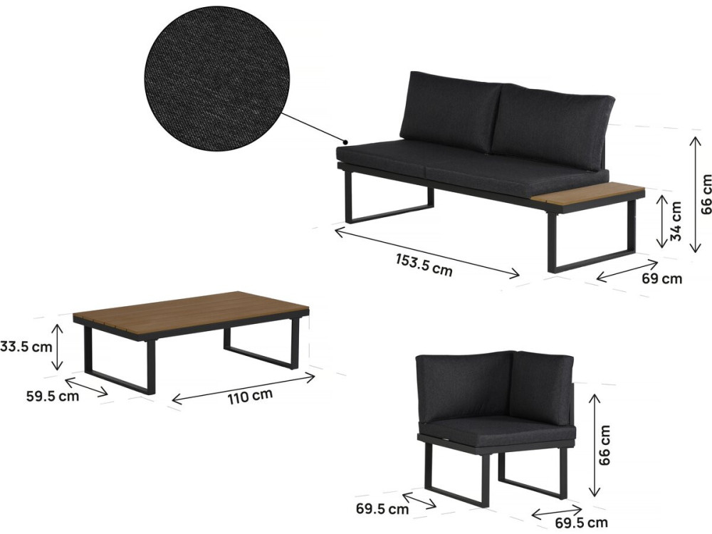 Fiora" corner sofa garden furniture, imitation wood decor - 5 seater - Grey