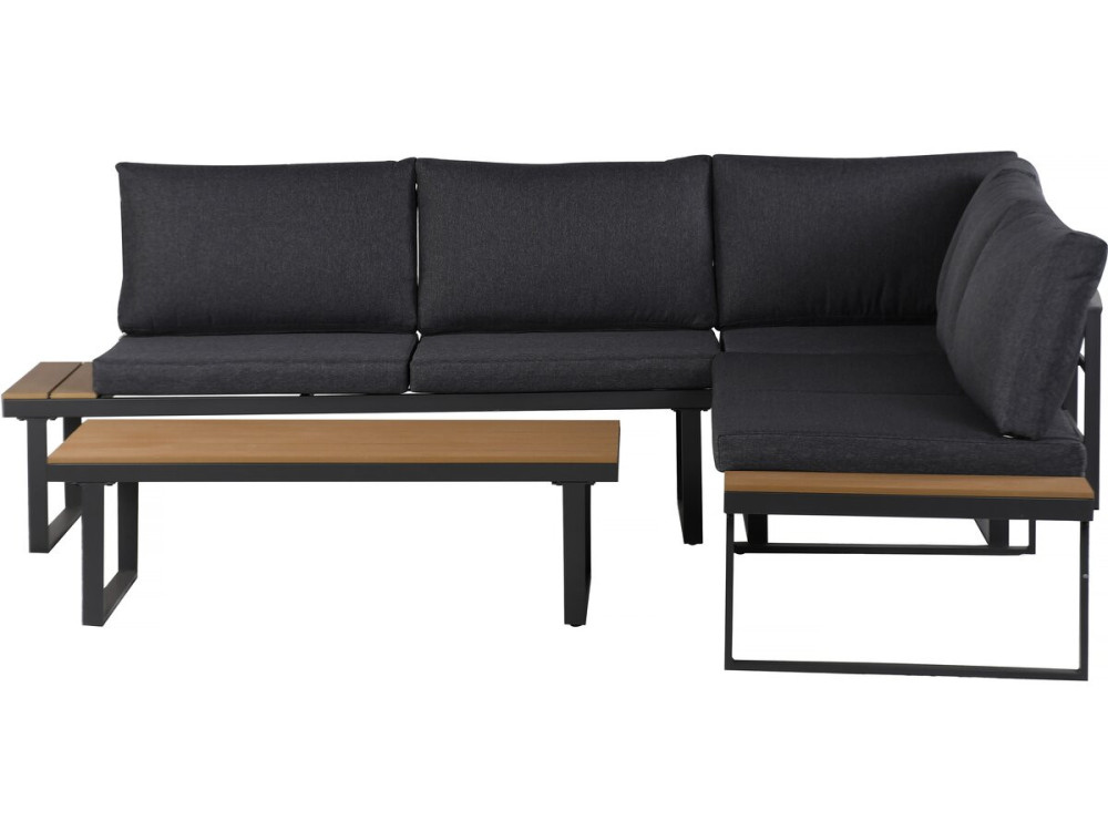 Fiora" corner sofa garden furniture, imitation wood decor - 5 seater - Grey