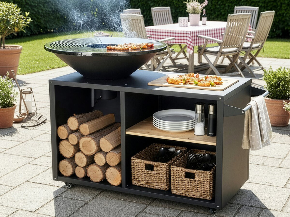 Barbecue plancha brazier charcoal and wood "Marechal" - Ø 81 cm - Black