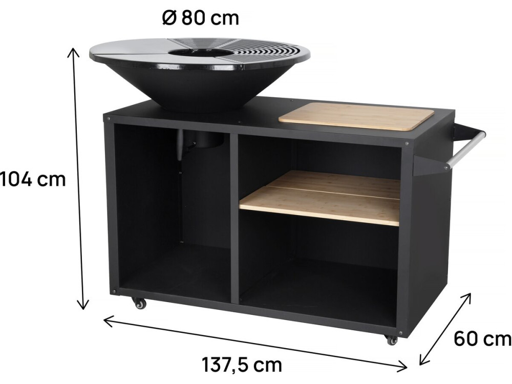 Barbecue plancha brazier charcoal and wood "Marechal" - Ø 81 cm - Black