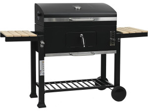Marquis" charcoal barbecue with side shelves and adjustable grills - Black