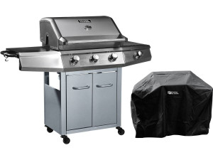 Barbecue gaz "Bingo 4" - 4 burners 1 on the side - 14kW + Protective cover - Silver
