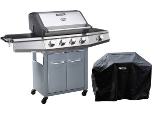 Gas barbecue with LED "Bingo 5" - 5 Burners including 1 lateral - 15.2kW + Protective cover - Silver