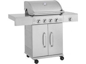 Stainless steel gas barbecue with 5 burners including 1 side burner "Brazzo" - 118 x 57 x 104 cm - Light grey
