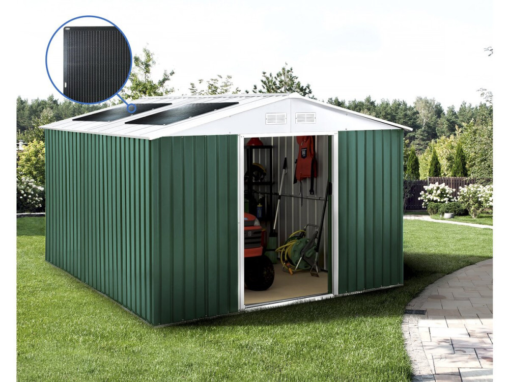 Metal garden shed - "Rosas" - 10.85 m² with solar panels