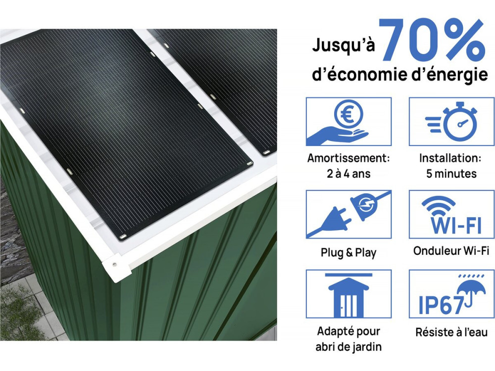 Metal garden shed - "Rosas" - 10.85 m² with solar panels