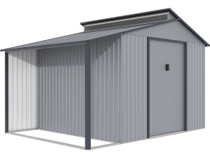 Metal garden shed with pergola "Madras" - 9.12 m² - 355 x 257 x 237 cm - Grey