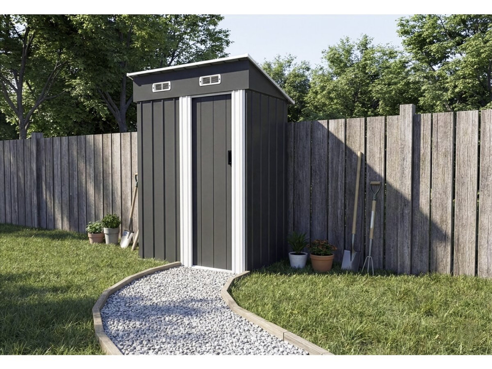 Metal garden shed with sliding door "Memphis" - 1,36 m² - Grey