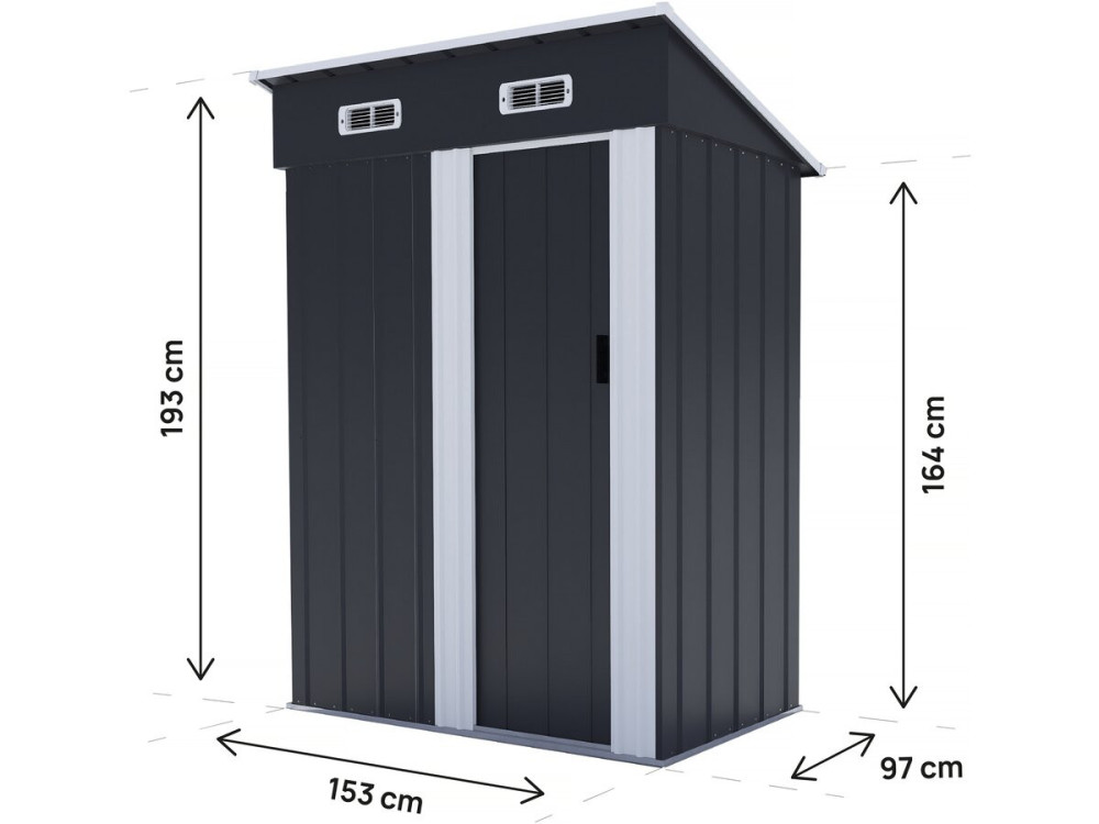 Metal garden shed with sliding door "Memphis" - 1,36 m² - Grey