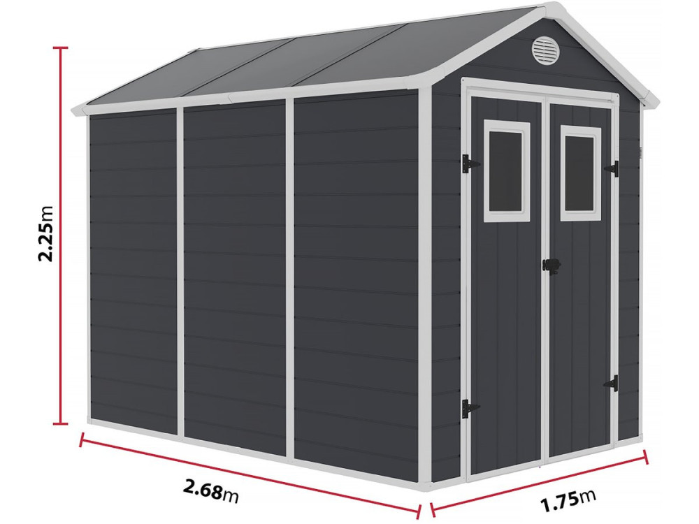 Texas resin garden shed - 5.23 m² - anchoring kit included - Anthracite
