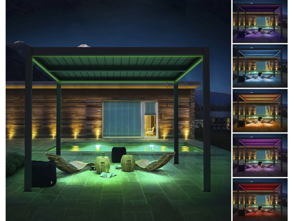 Bioclimatic pergola with LED "Windsor" in aluminum 3 x 4 - Gray