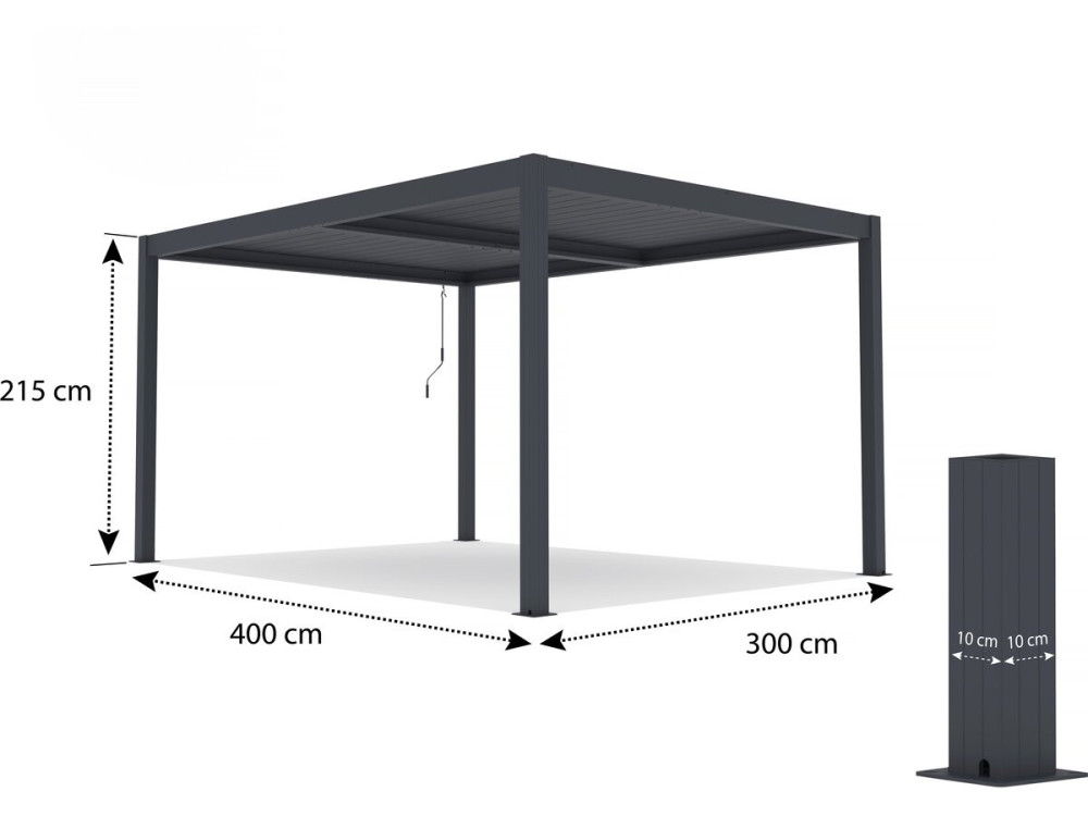 Bioclimatic pergola with LED "Windsor" in aluminum 3 x 4 - Gray