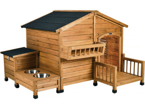 Wooden dog house with feeder and storage box "Rusty" - 151 x 138 x 100 cm - Brown