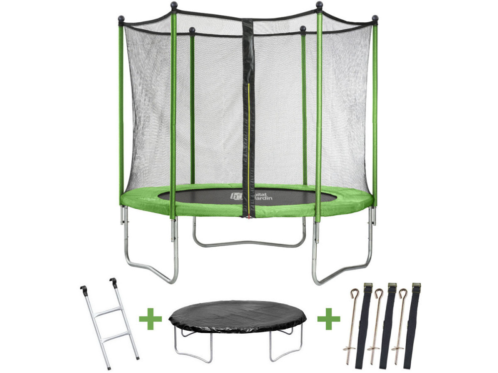 Trampoline - "Yoopi" -  ¨ 1.8 m (5'10") - with net + ladder + cover + anchoring kit