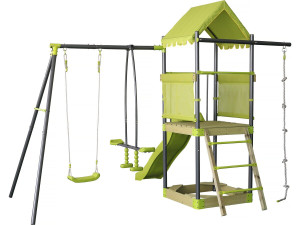 Sohane" metal swing playground with slide and sandbox - Green