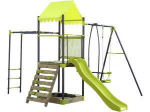 Lucien" metal swing playground with slide and sandbox - Green
