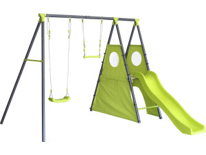 Kylian" metal play structure with slide - 4 apparatus - Green